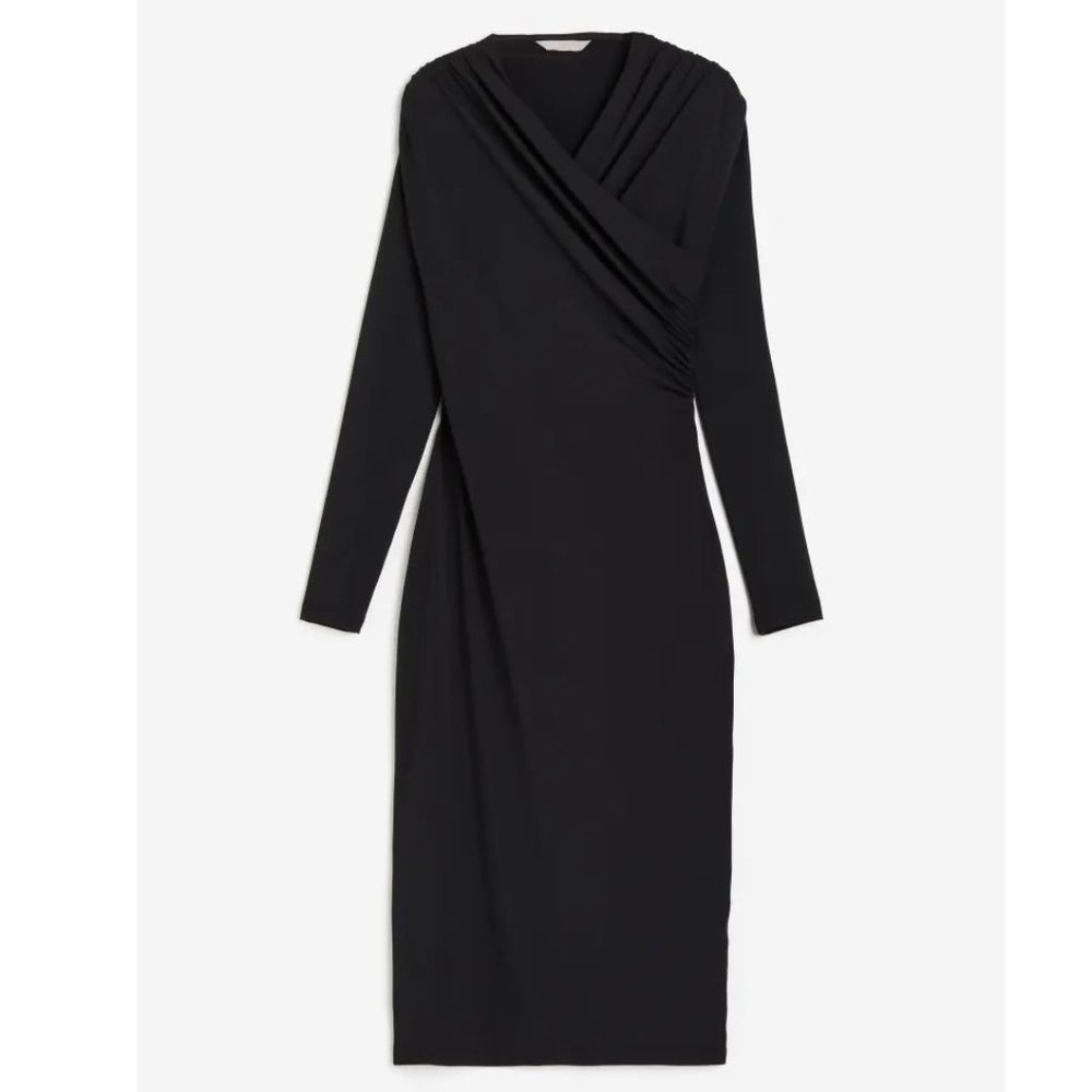 H&M Black Draped Bodycon Dress, XS